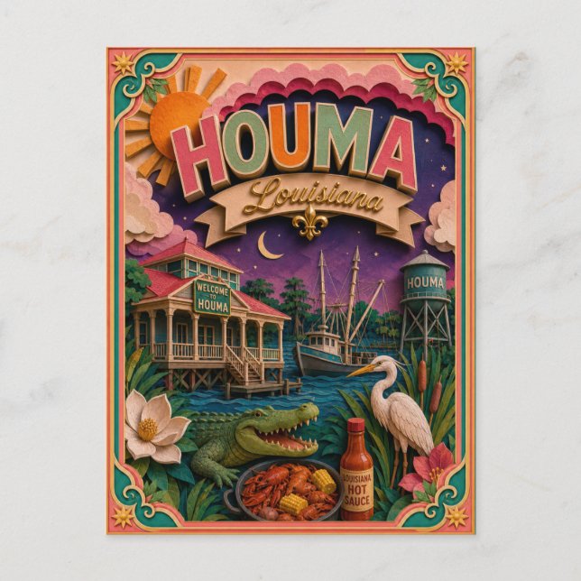 PopCut stater Houma Louisiana Papperskonst Vykort (Framsida)