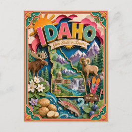 PopCut stater Idaho Färgglad 3D Papperskonst Vykort