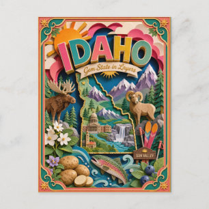 PopCut stater Idaho Färgglad 3D Papperskonst Vykort