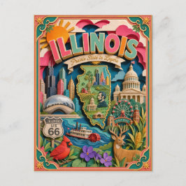 PopCut stater Illinois Färgglad 3D papperskonst Vykort
