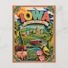 PopCut stater Iowa Färgglad 3D papperskonst Vykort