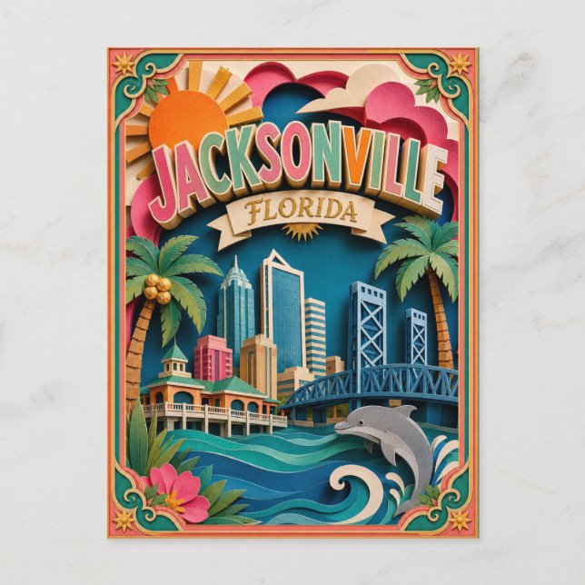 PopCut stater Jacksonville Florida Papperskonst Vykort (Framsida)