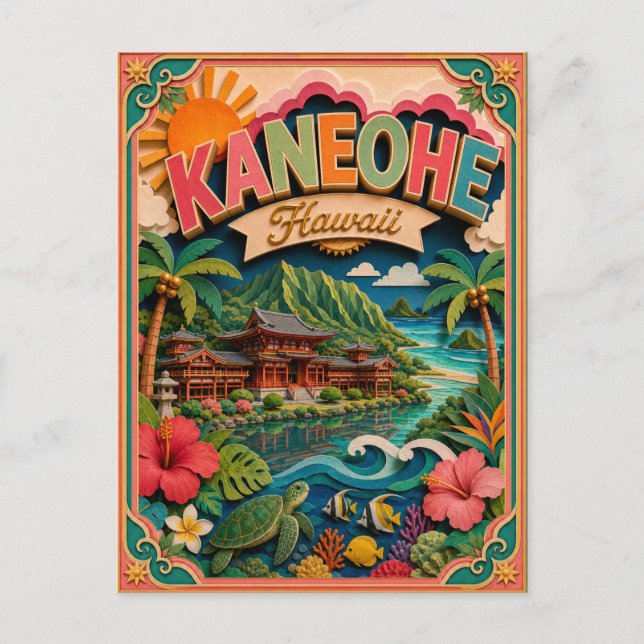 PopCut stater Kaneohe Hawaii Papperskonst Vykort (Framsida)