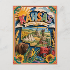 PopCut stater Kansas Färgglad 3D Papperskonst Vykort
