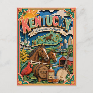 PopCut stater Kentucky Färgrik 3D Papperskonst Vykort