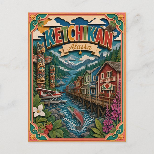 PopCut stater Ketchikan Alaska Papperskonst Vykort (Framsida)