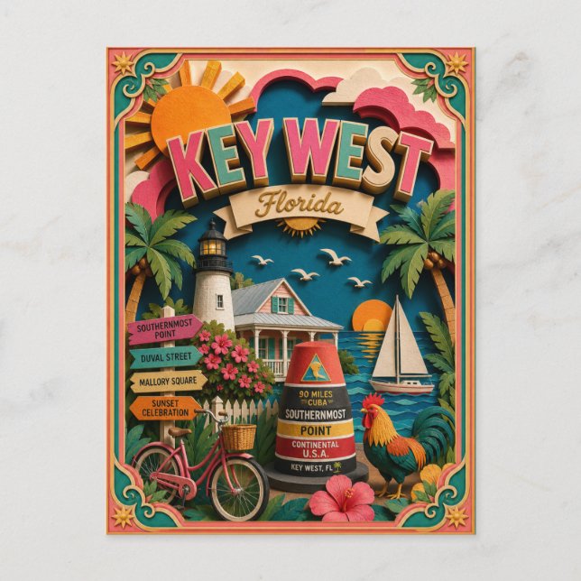 PopCut Stater Key West Florida Papperskonst Vykort (Framsida)