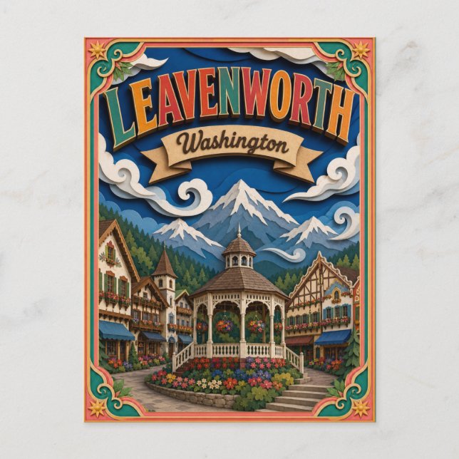 PopCut stater Leavenworth Washington Papperskonst Vykort (Framsida)