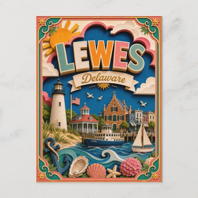 PopCut stater Lewes Delaware Papperskonst Vykort (Framsida)
