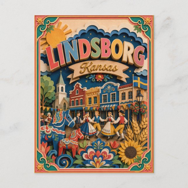 PopCut stater Lindsborg Kansas Papperskonst Vykort (Framsida)