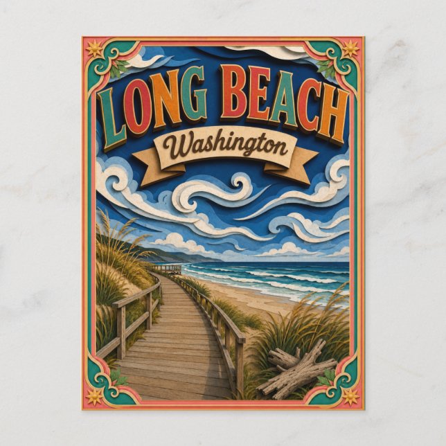 PopCut stater Long Beach Washington Papperskonst Vykort (Framsida)