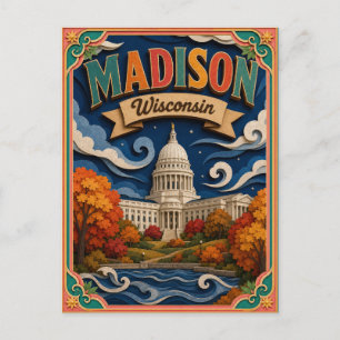 PopCut stater Madison Wisconsin Papperskonst Vykort