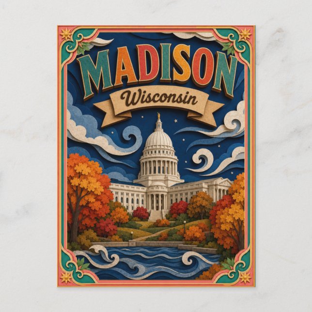 PopCut stater Madison Wisconsin Papperskonst Vykort (Framsida)