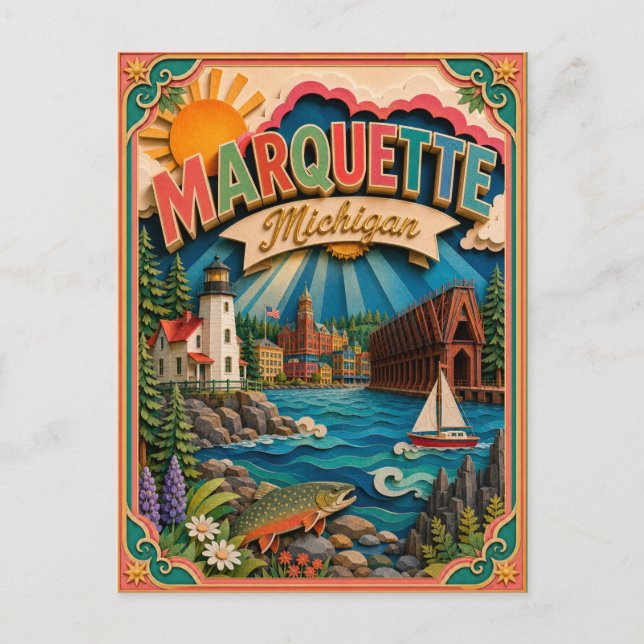 PopCut stater Marquette Michigan Papperskonst Vykort (Framsida)