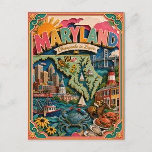 PopCut stater Maryland Färgglad 3D papperskonst Vykort