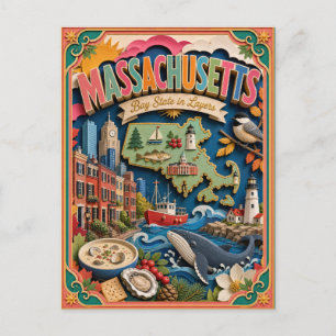 PopCut stater Massachusetts Färgglad 3D papperskon Vykort
