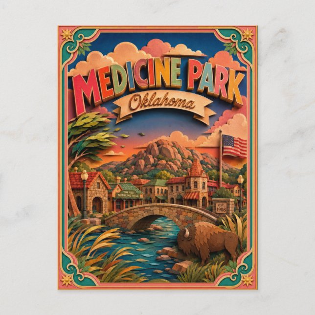 PopCut stater Medicine Park Oklahoma Papperskonst Vykort (Framsida)