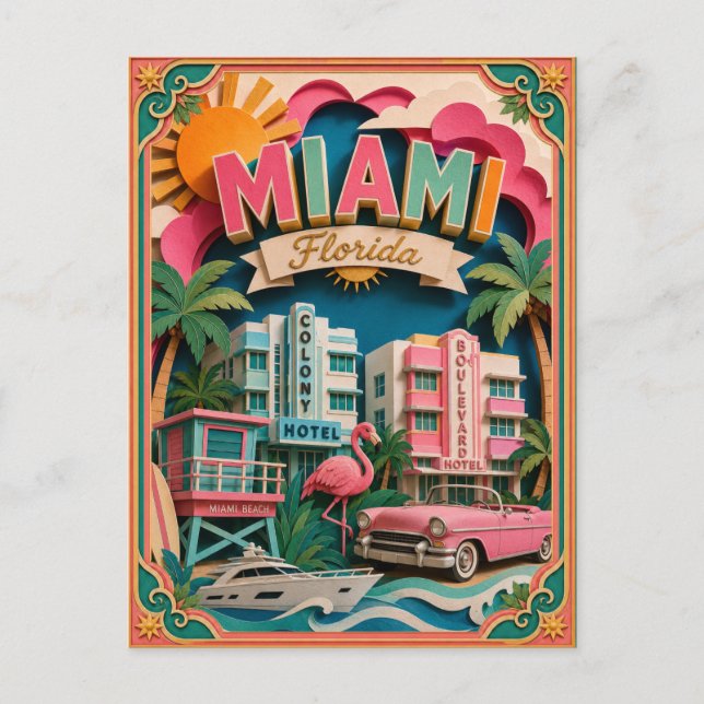 PopCut stater Miami Florida Papperskonst Vykort (Framsida)