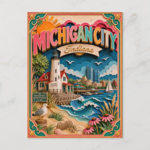 PopCut stater Michigan City Indiana Papperskonst Vykort