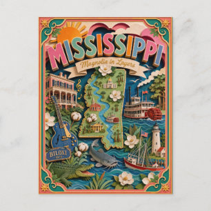 PopCut stater Mississippi Färgrik 3D Papperskonst Vykort