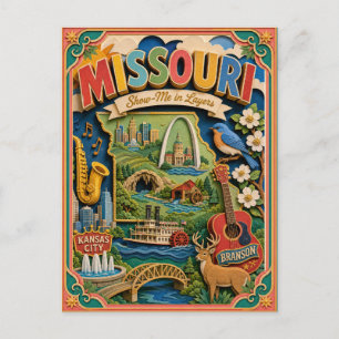 PopCut stater Missouri Färgglad 3D papperskonst Vykort