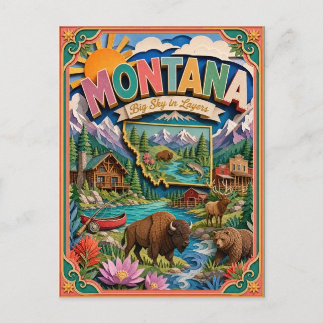 PopCut stater Montana Färgglad 3D Papperskonst Vykort (Framsida)