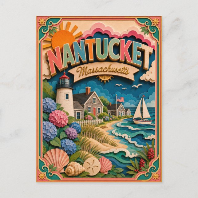 PopCut stater Nantucket Massachusetts Papperskonst Vykort (Framsida)