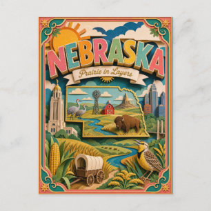 PopCut Stater Nebraska Färgglad 3D Papperskonst Vykort