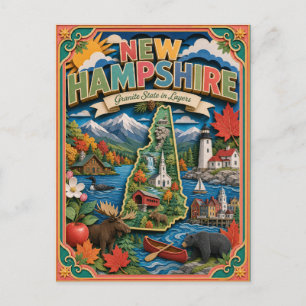 PopCut stater New Hampshire Färgglad 3D-papperskon Vykort