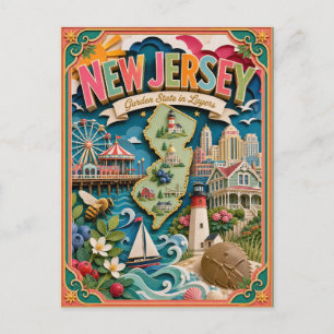 PopCut stater New Jersey Färgglad 3D papperskonst Vykort