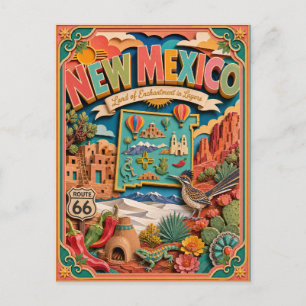 PopCut stater New Mexico Färgglad 3D papperskonst Vykort