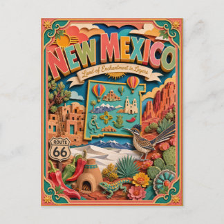 PopCut stater New Mexico Färgglad 3D papperskonst Vykort