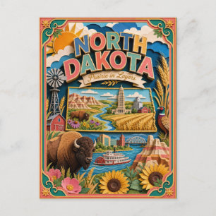 PopCut stater North Dakota Färgglad 3D Papperskons Vykort