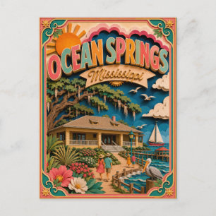 PopCut stater Ocean Springs Mississippi Papperskon Vykort