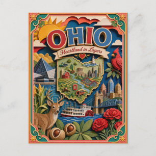 PopCut stater Ohio Färgglad 3D papperskonst Vykort