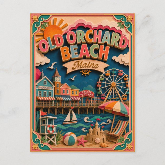 PopCut stater Old Orchard Beach Maine Papperskonst Vykort (Framsida)