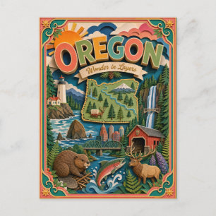 PopCut stater Oregon Färgglad 3D Papperskonst Vykort