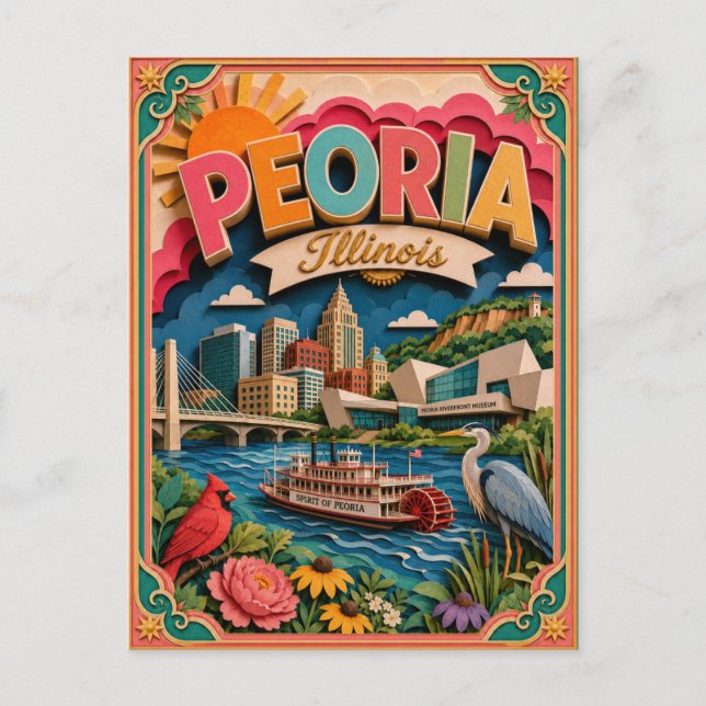 PopCut stater Peoria Illinois Papperskonst Vykort (Framsida)