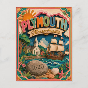 PopCut stater Plymouth Massachusetts Papperskonst Vykort