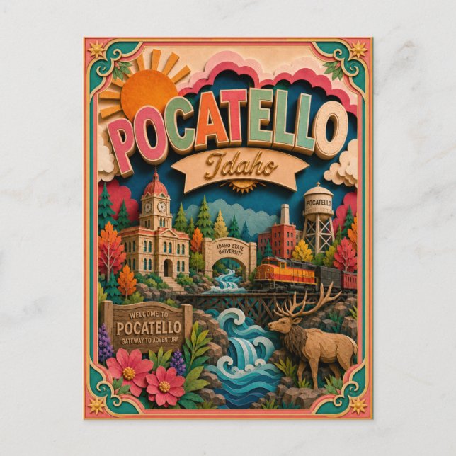 PopCut stater Pocatello Idaho Papperskonst Vykort (Framsida)