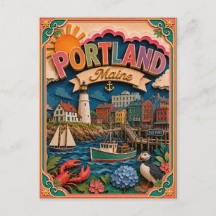 PopCut stater Portland Maine Papperskonst Vykort