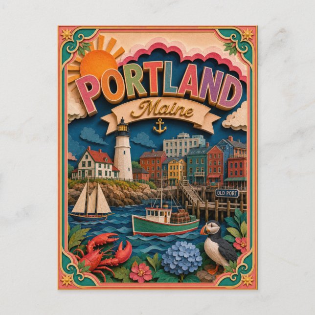 PopCut stater Portland Maine Papperskonst Vykort (Framsida)