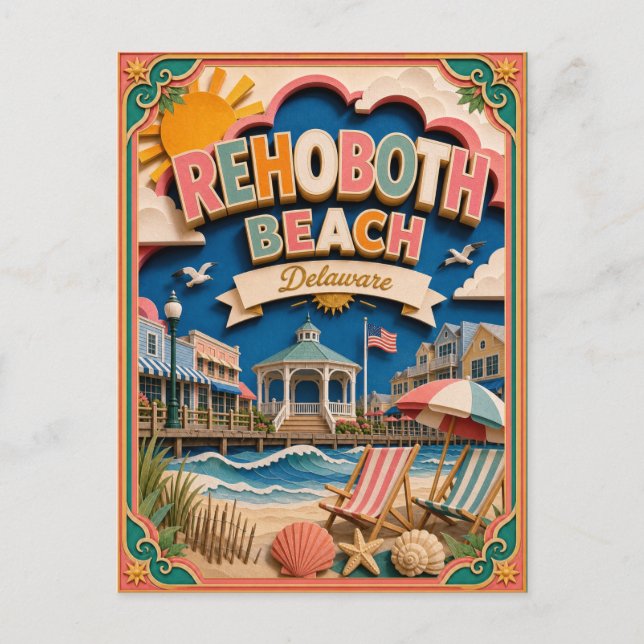 PopCut stater Rehoboth Beach Delaware Papperskonst Vykort (Framsida)