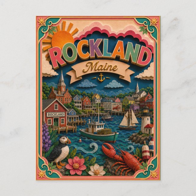 PopCut stater Rockland Maine Papperskonst Vykort (Framsida)