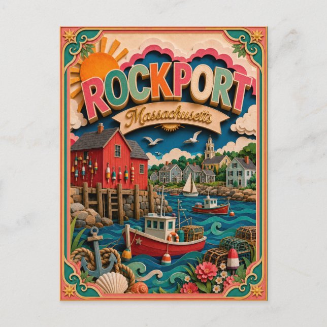 PopCut stater Rockport Massachusetts Papperskonst Vykort (Framsida)