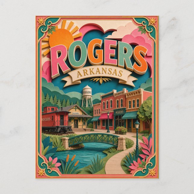 PopCut Stater Rogers Arkansas Papperskonst Vykort (Framsida)