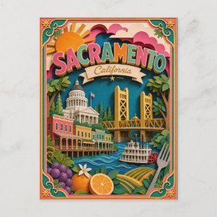PopCut Stater Sacramento Kalifornien Papperskonst Vykort