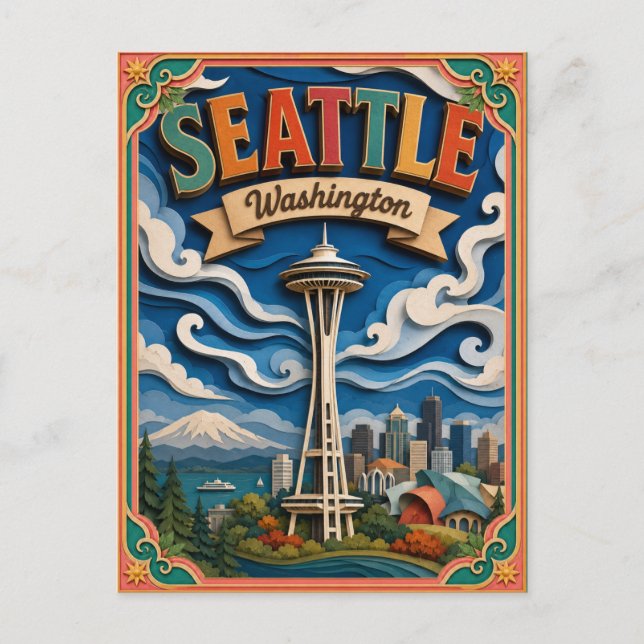 PopCut stater Seattle Washington Papperskonst Vykort (Framsida)