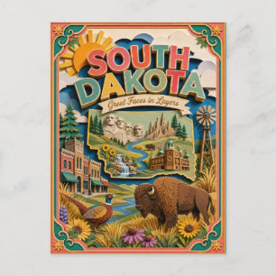 PopCut stater South Dakota Färgglad 3D papperskons Vykort