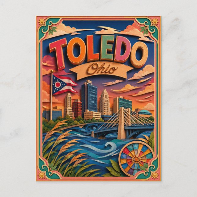 PopCut stater Toledo Ohio Papperskonst Vykort (Framsida)
